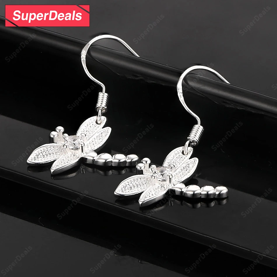 

SuperDeals 925 Sterling Silver Dragonfly Drop Earring Classic Zircon Girl Birthday Gift Valentine's Day Jewelry Wedding Party