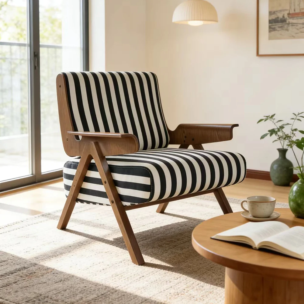 

tyHigh Quality Solid Wood Armchair Sofa Chair Living Room Commercial Hotel Durable Upholstered Accent Furniture@