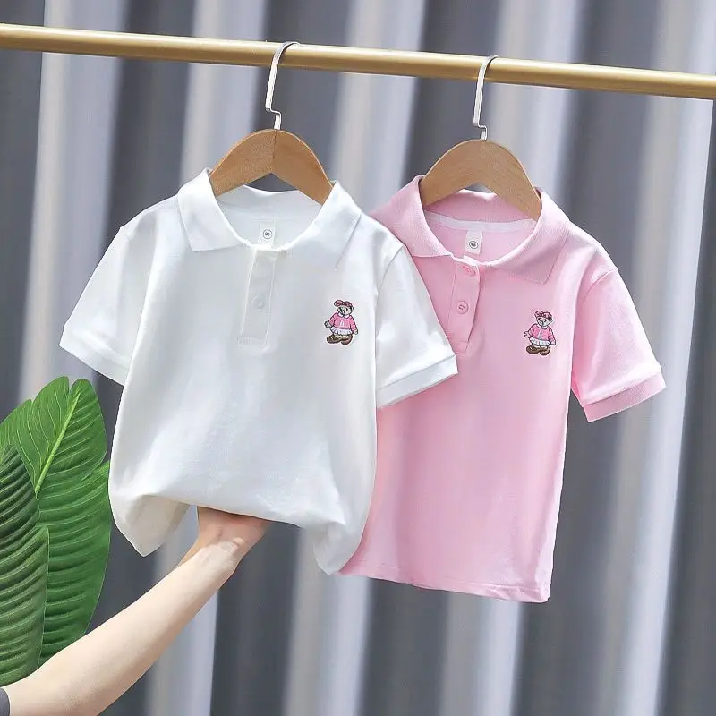 Cute Cartoon Bear Kids Polo Shirt Toddler Baby Boys Sport Shirt Kids Clothes Classic Casual Embroidery Polo Shirts Top Tee 4-6y