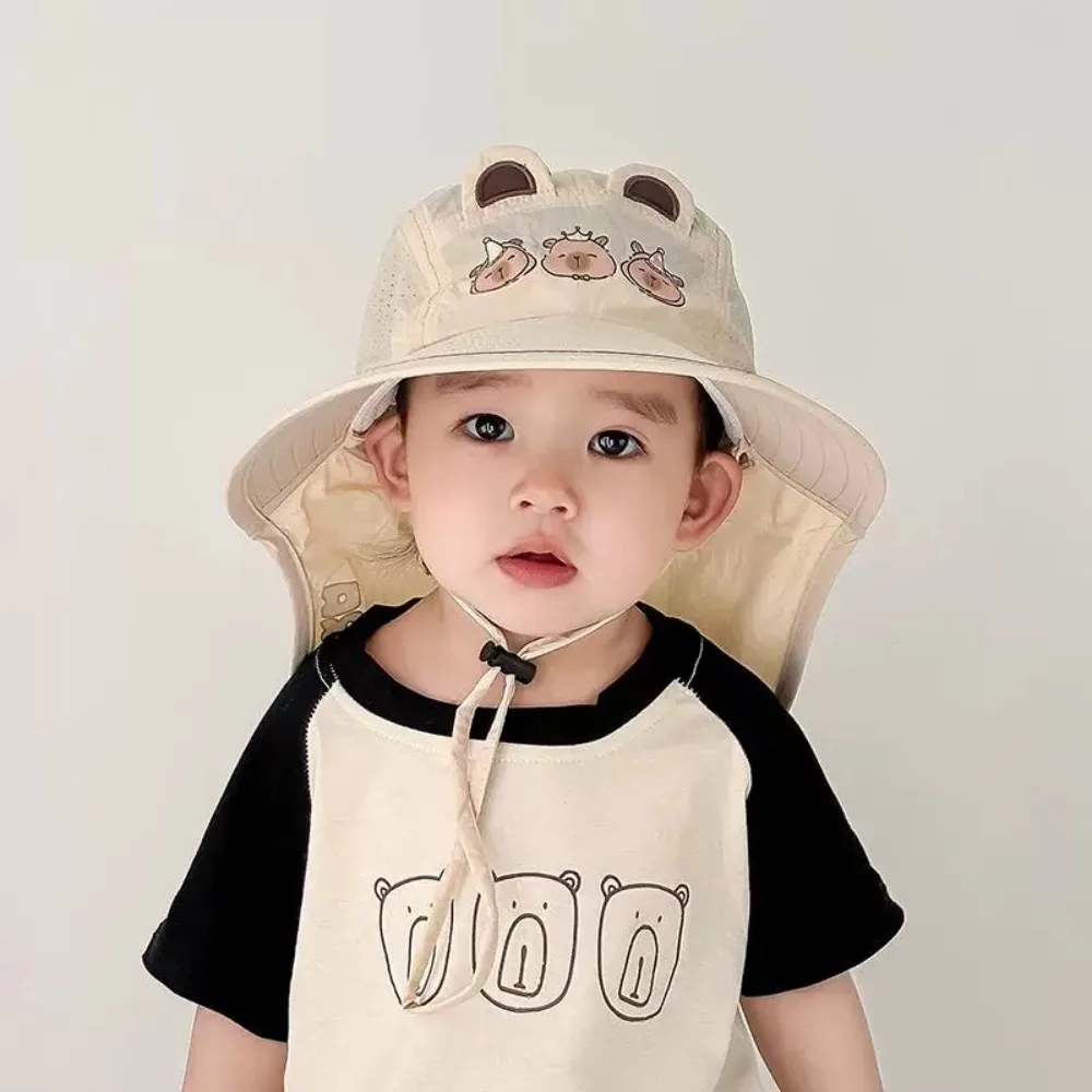 

Breathable Capybara Fisherman Hat Quick Dry Windproof Rope Kids Shawl Sun Hat Cotton Wide Brim Baby Sun Protection Hat Summer