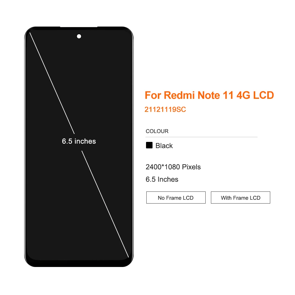 6.5\'\' For Xiaomi Redmi Note 11 4G LCD Display Touch Screen Digitizer For Redmi Note 11 4G 21121119SC Display with Frame