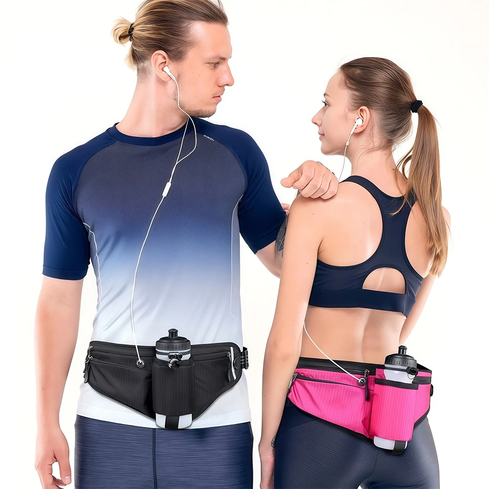 1PCS Fanny Pack with Water Bottle Holder and Reflective Strips Running Belt Hydration Waist Pack for Walking Running Hiking