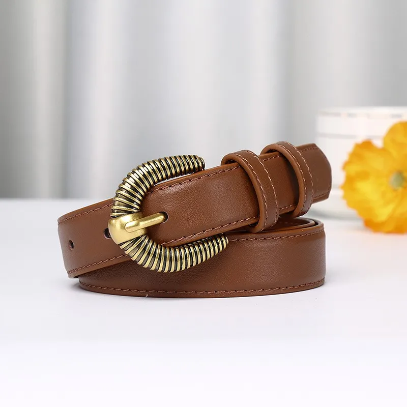 24CM wide light luxury and fashionable leather high-end women's belt simple versatile pin casual for women
