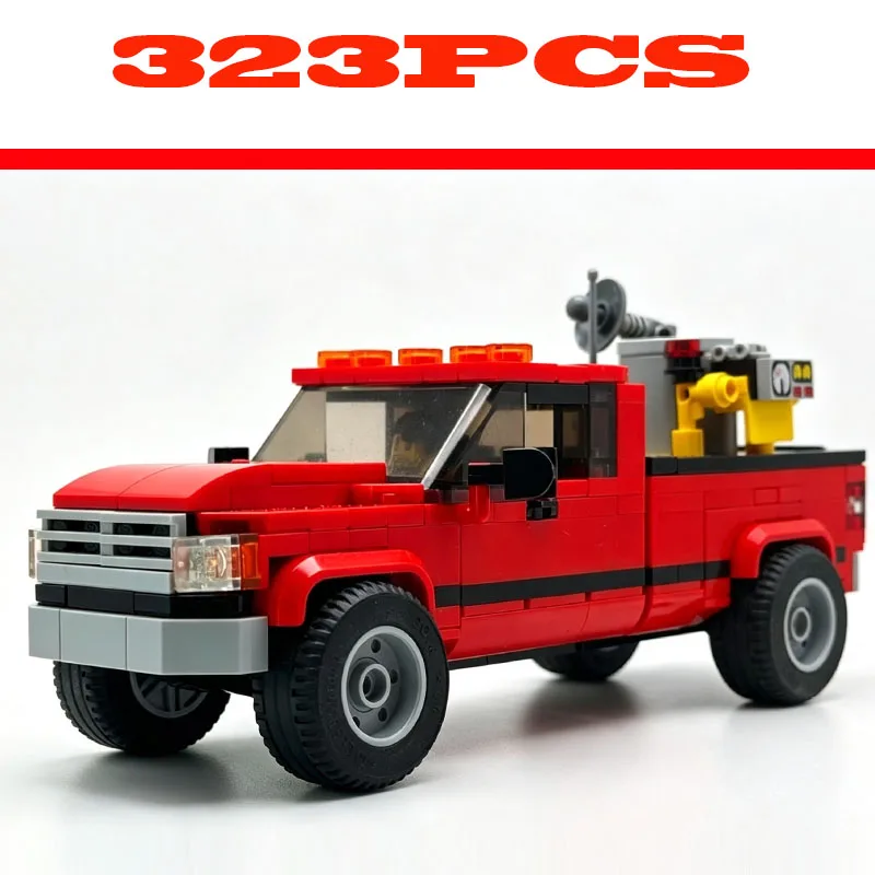 MOC‑194366 Red Pickup Truck Building Blocks Model, Storm Detection Vehicle Bricks Kit DIY Assembly Display Collectible Toy Gift