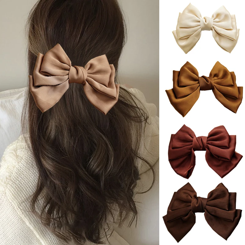 Eleganckie duże kokardki Heairclips nowy nabytek brązowy Bowknot spinki elastyczny przypinany kucyk Hairgrip Vintage Barrettes akcesoria do włosów