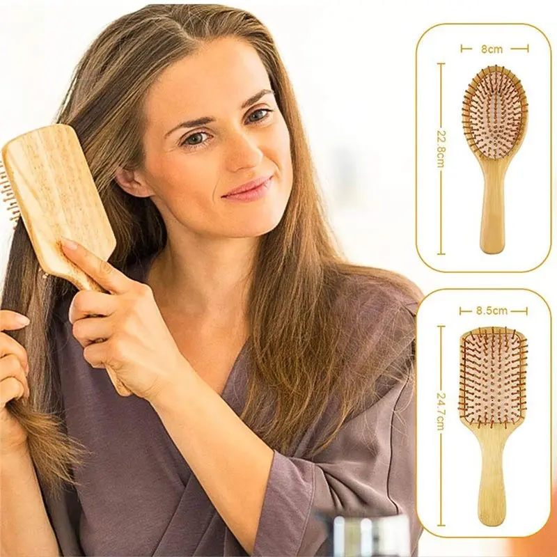 【PROMOTION】Hair Loss Massage Brush Hairbrush Comb 6PC Set Wood Comb Healthy Paddle Cushion Scalp Hair Care Healthy Bamboo Comb