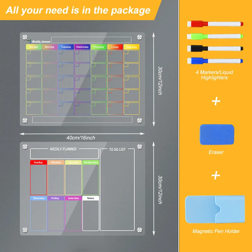 home Magnetic Acrylic Board for Refrigerator Daily Weekly Monthly Planner Marker Board Dry Erase Magnetic Calendar Memo Board