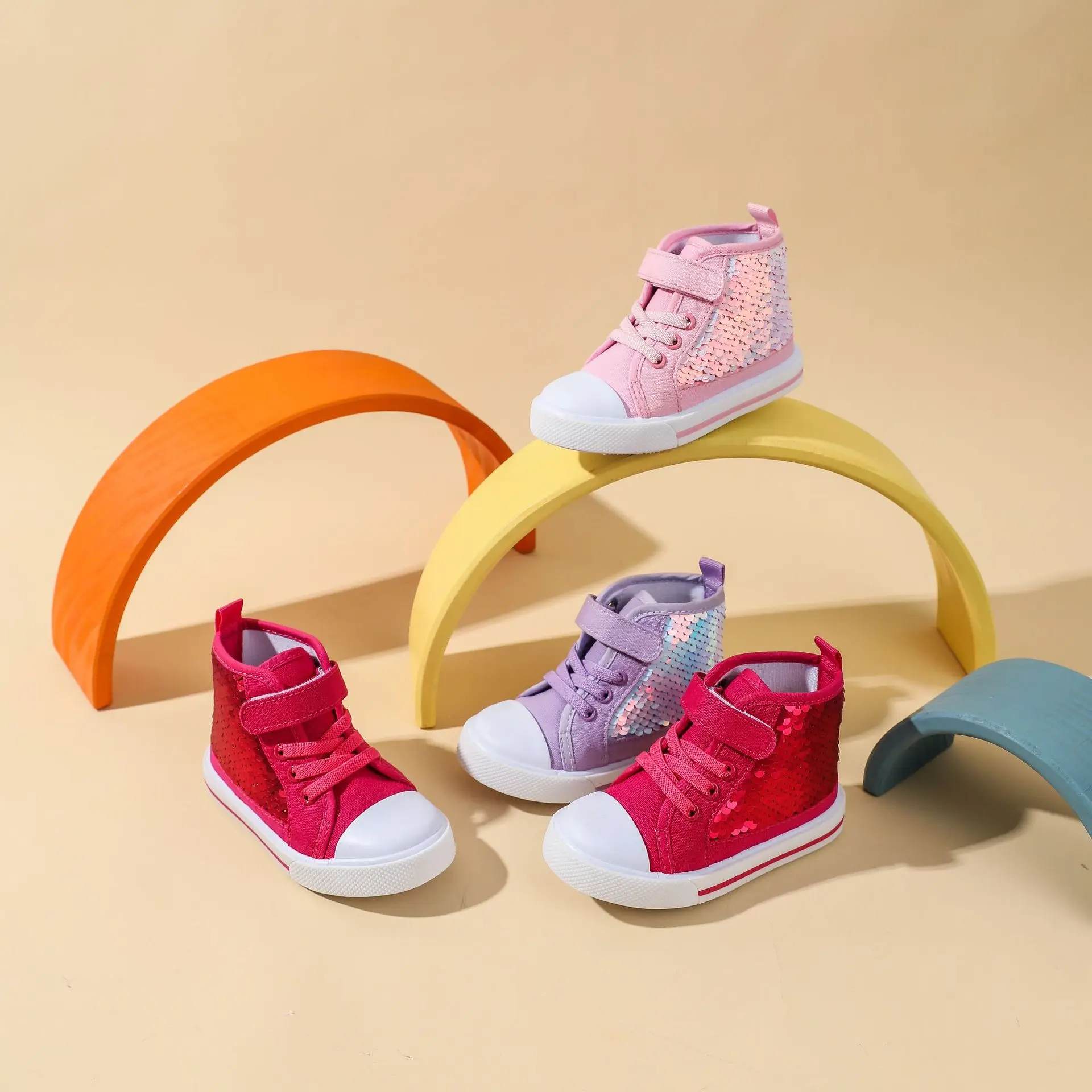 кроссовки Casual Board Shoes Shiny Kid Shoes Sequin Sneakers Princess Shoes Trendy Girls\' Shoes High Top Canvas Shoes zapatillas