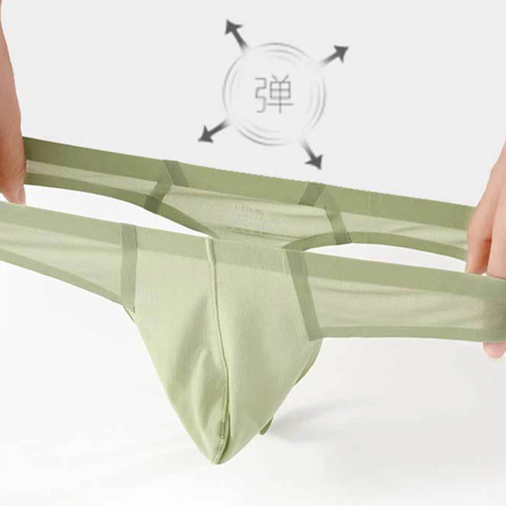 

G-string Thongs Men's Panties Sexy Briefs Low Waist Underwear Ice Silk High Stretch Trunks Gay Sissy Pouch T-Back Underpants