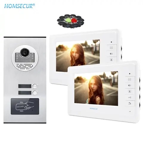 HOMSECUR 4 Wire Hands-free 7" Video Door Phone Intercom System Flush Mount Doorbell Camera RFID Unlock Access for 2 Flats