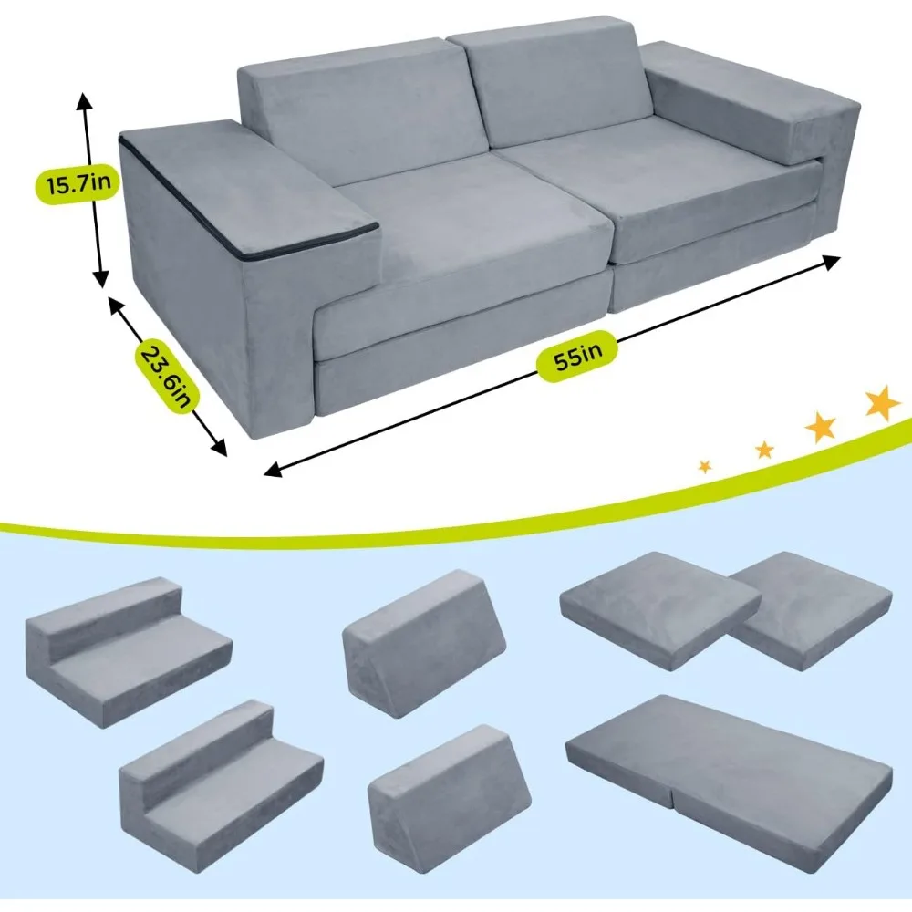 7PCS Kids Play Couch, Premium Modular Kids Play Couch for Toddler Child, Kid Foam Sofa for Bedroom Playroom Toyroom, Prefect