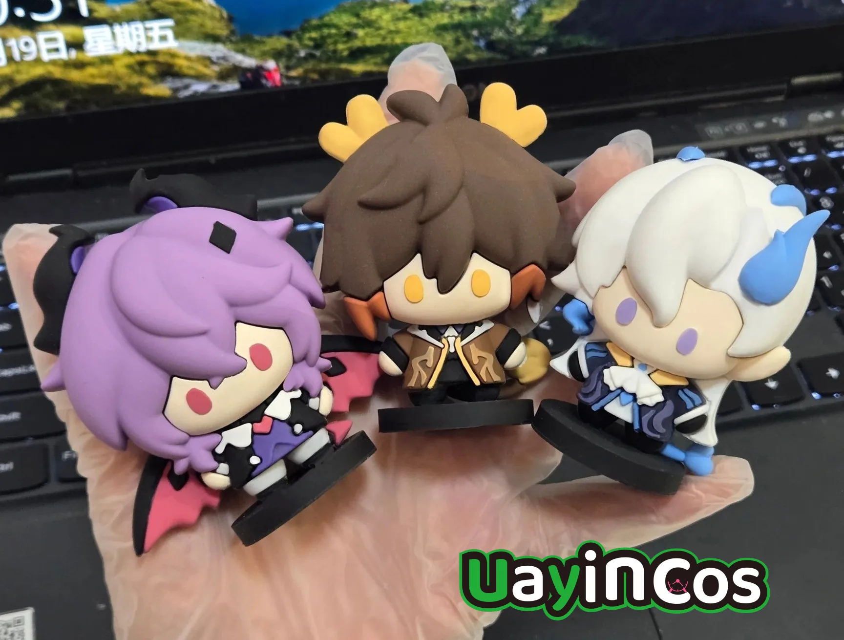 

In Stock 10cm Genshin Impact PVC Neuvillette Zhongli Durin Plushies Doll Clothes Keychain Bag Anime Game Ornaments Toy Kids Gif