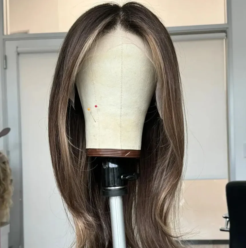 

Light Brown Wig Straight Synthetic Lace Front Wig Glueless Wig Long Synthetic Hair Lace Wigs for Women Dark Root Dark Blonde Wig