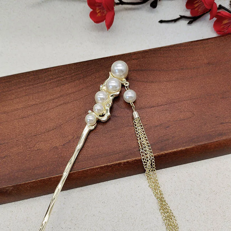 

New Chinese-style pearl tassel hairpin, simple and elegant hairpin, Hanfu updo hair, and elegant hair accessory