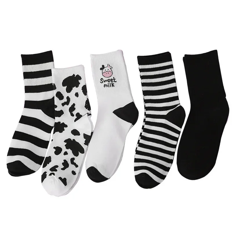 Black White Cow Cartoon Socks Women Harajuku Sweet Kawaii Tube Socks Happy Novel Funny Cotton Socks Men Gifts For The Holidays