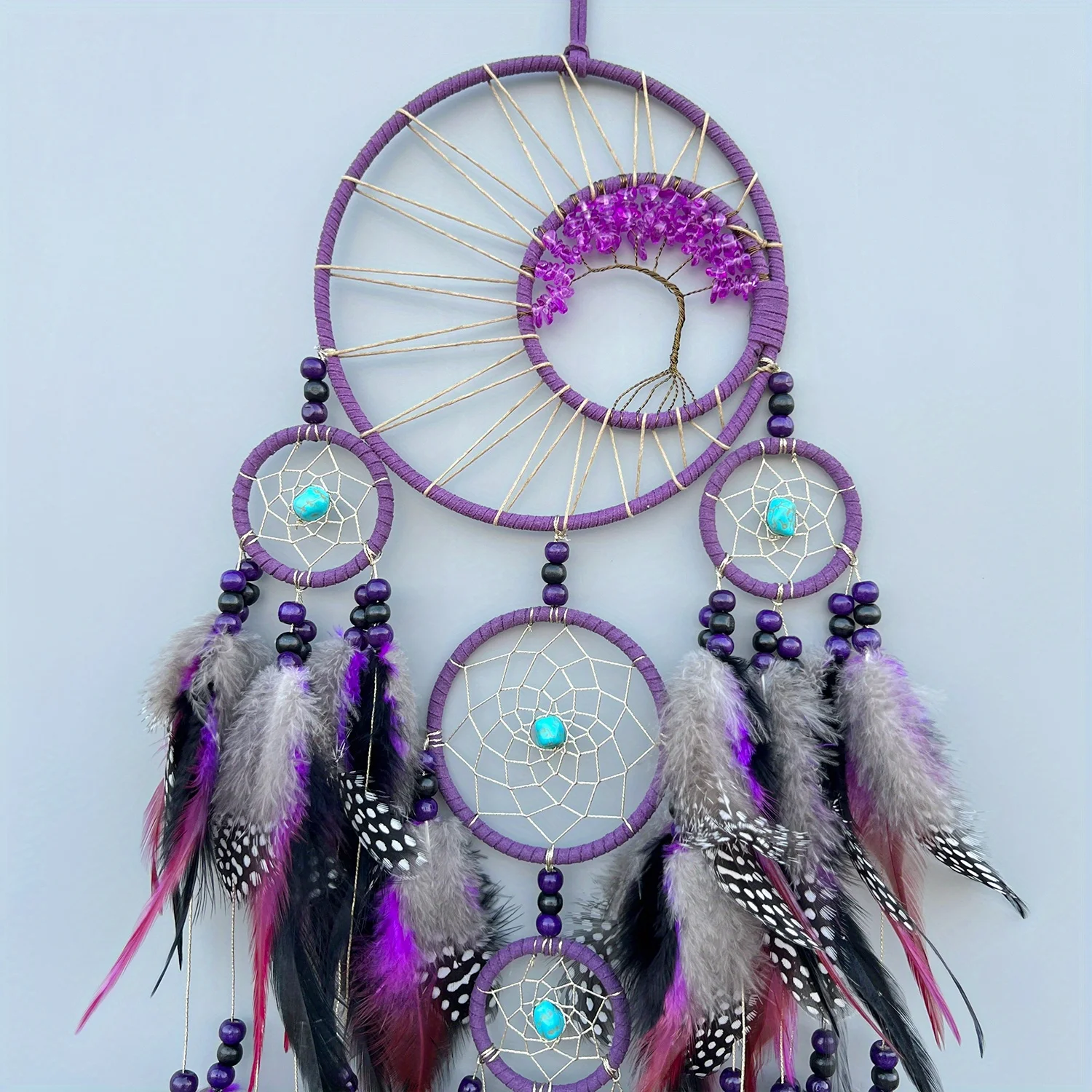 1 pc Handcraft Purple Dream Catcher Feather Dreamcatcher Girl Room Bell Bedroom Romantic Hanging Decoration Ornament