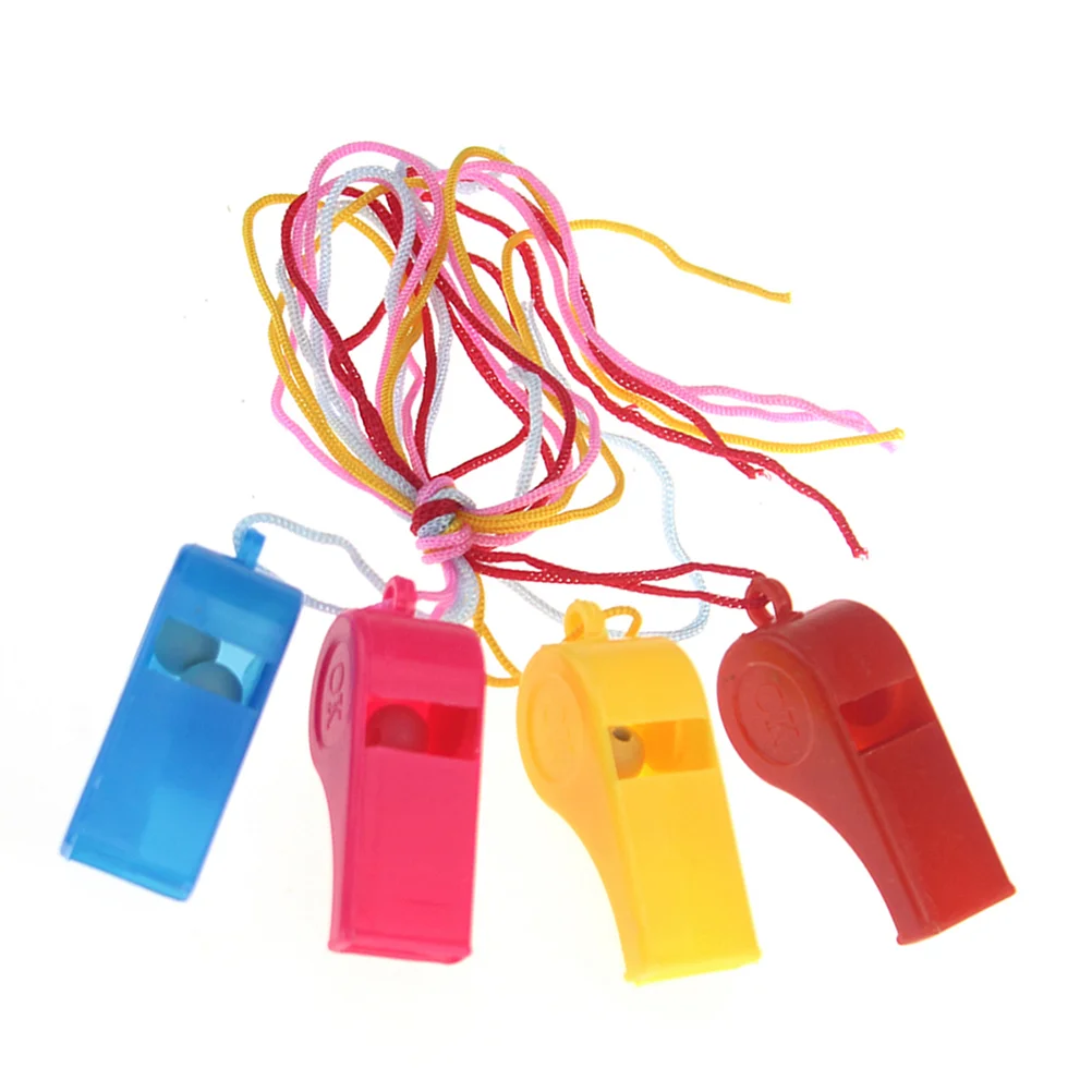 72 Pcs ABS Game Whistles Cheering Lifeguard Whistle Hanging Keychain Lanyard Keychain for Kids Outdoor Camping Hiking (Mixed