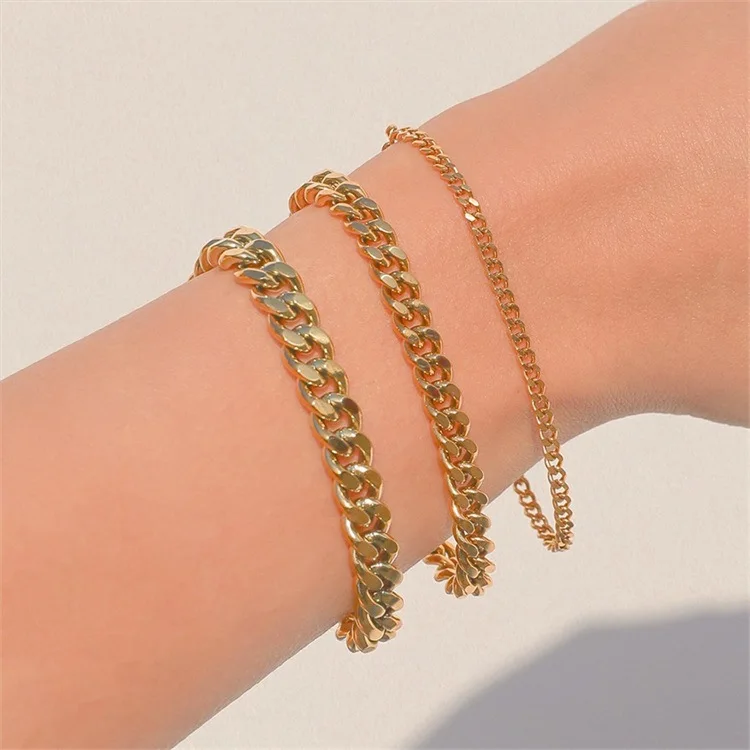 Hip-Hop Edelstahl Kubanische Gliederkette Armband für Frauen 3 5 7 mm Einfaches Edelstahl Herren Armband Goldfarben Schmuck – Detail 4