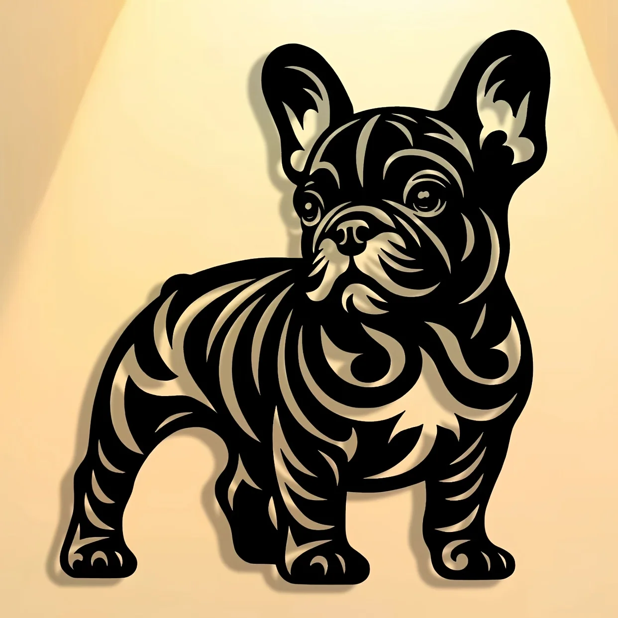 Room Decor 1pc Abstract Art French Bulldog Metal Sign, Iron Crafted Hollow-Out Design, Wall Art for Home, Office, Patio, Kitchen