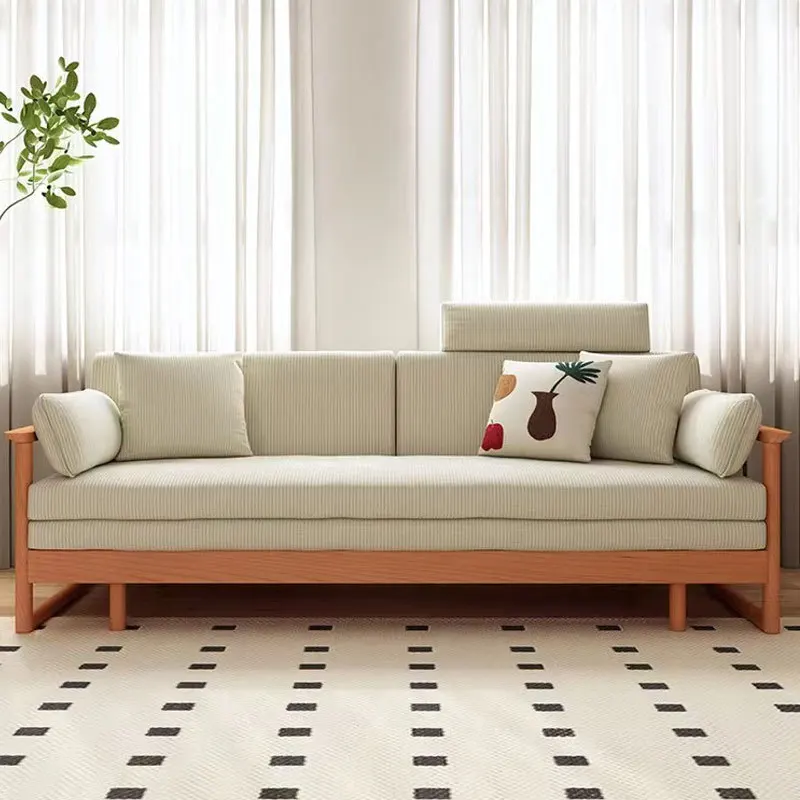 맞춤형 북유럽 일본식 단단한 나무 소파 침대 접이식 이중 목적 간단한 현대 다기능 확장 침대