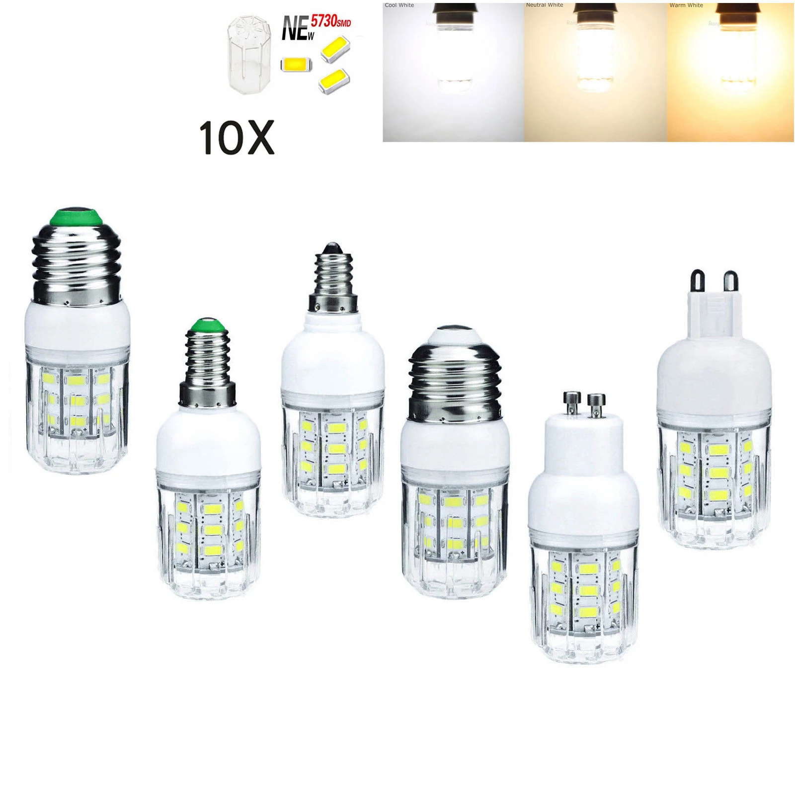 10X Led Corn Light Bulbs Energy-saving Chandelier Neutral Lampada Smd 5730 Lights Living Lamps Dc12V 24v Gu10 Mini 7W B22 E26 G9