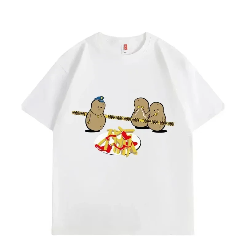 Men's Printed Short-Sleeved 100% Cotton Short-Sleeved Potato Pattern High-Quality Casual Fashion Streetwear T-shirt