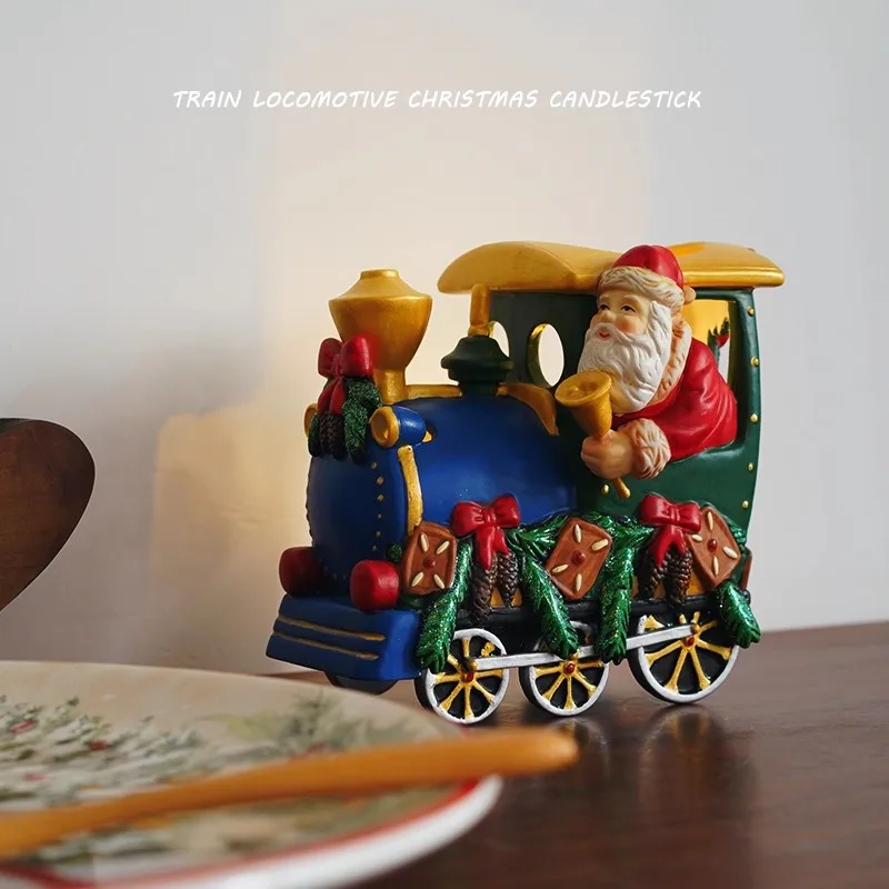 Super Beautiful Hand-painted Fairy Tale Story Santa Claus Driving a Train Image Ceramic Candlestick Party Decoration