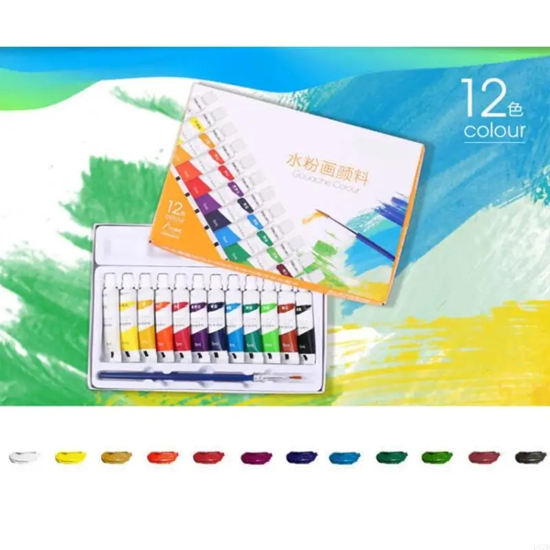 D57D 12 Color Gouache Painting Color (5ml/Tube) Artist Gouache Paint with Paint Brush