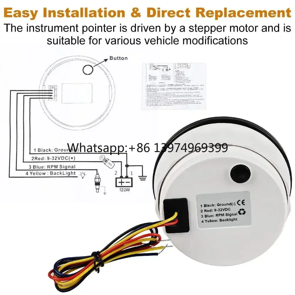 12V /24V 85mm 3 3/8 Inch 0-8000 RPM Meter LED Display 7 ColorsTachometer Gauge