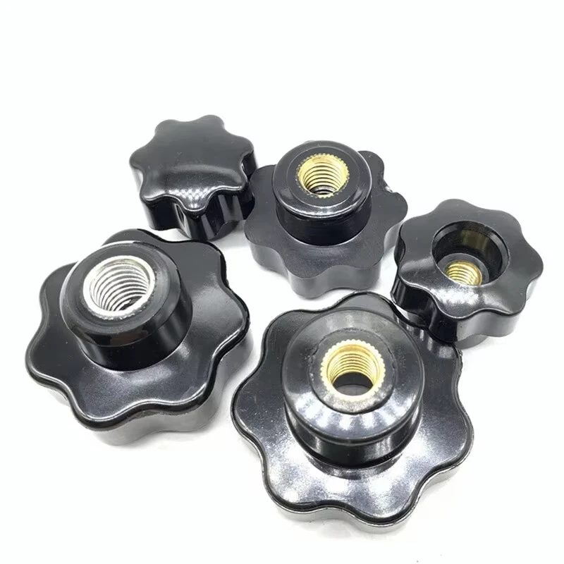 2Pcs M4M5M6M8M10~M16 Blind Hole Plum Bakelite Hand Tighten Nuts Handle Thread Star Mechanical Black Thumb Nuts Clamping Knob