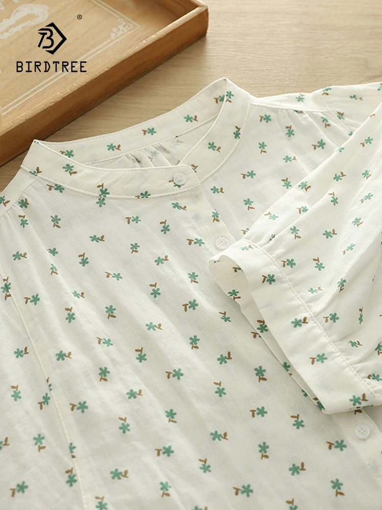 

New 2025 Summer Cotton Batwing Sleeve Shirt, Women O Neck Printed, Mori Girl Fashion Commute Versatile Loose Blouse T57123CC