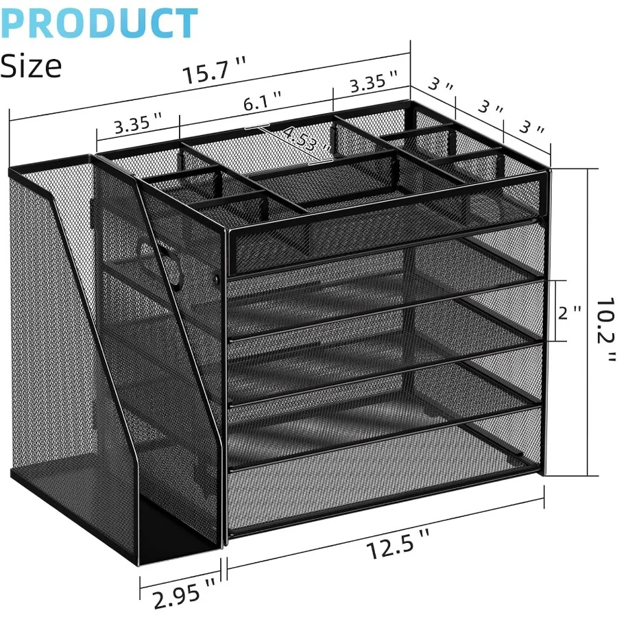 منظم مكتب من 5 طبقات مع مقصورات قابلة للتعديل وحامل ملفات للوازم المكتبية منظم سطح المكتب الشبكي مع حروف ورقية
