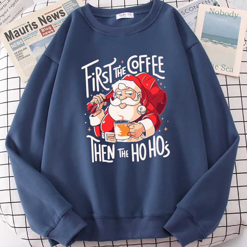 Merry Christmas Santa Claus Drinking Coffee  Printed Woman Pullover Retro Y2K Sweatshirt Autumn Fleece Clothes O-Neck Streetwear