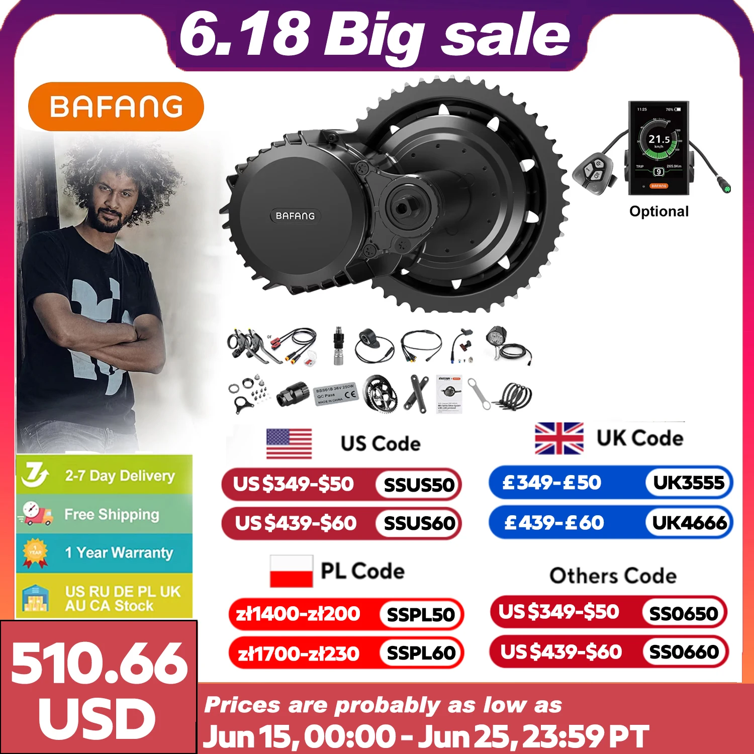 

Bafang CAN 1000W BBSHD Motor Electric Bike Kits 48V 52V Mid Drive Brushless Motor for Ebike Conversion Kit M615 MM G320.1000.C