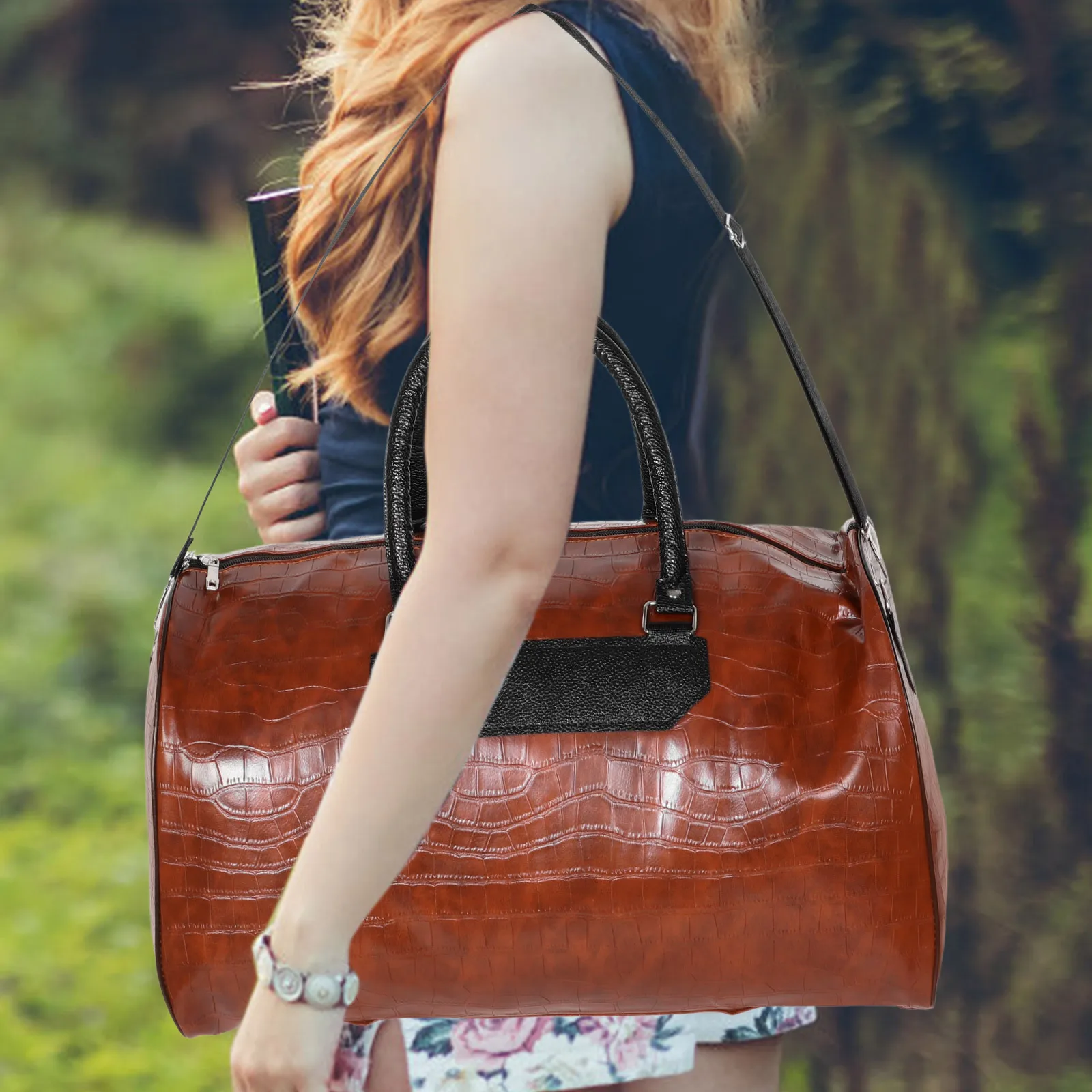 Large Capacity Business Travel Bag PU Men's Portable Organizer Handbag for Outdoor Sports Camping Convenient