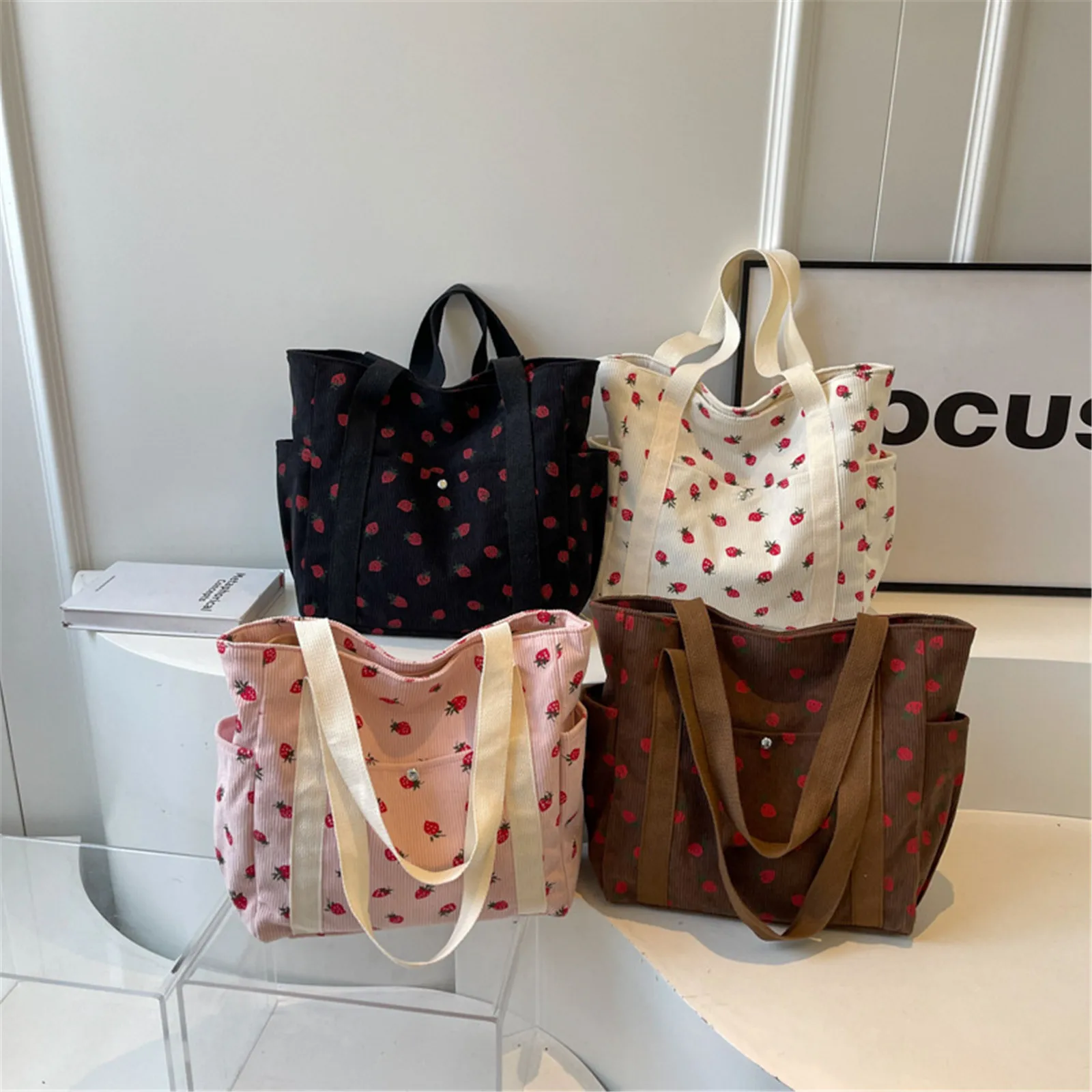 

Fresh Sweet Girl Handbag Fashionable High-End Corduroy Printed Shoulder Bag Leisure Shopping Commuter Ladies Underarm Bag New