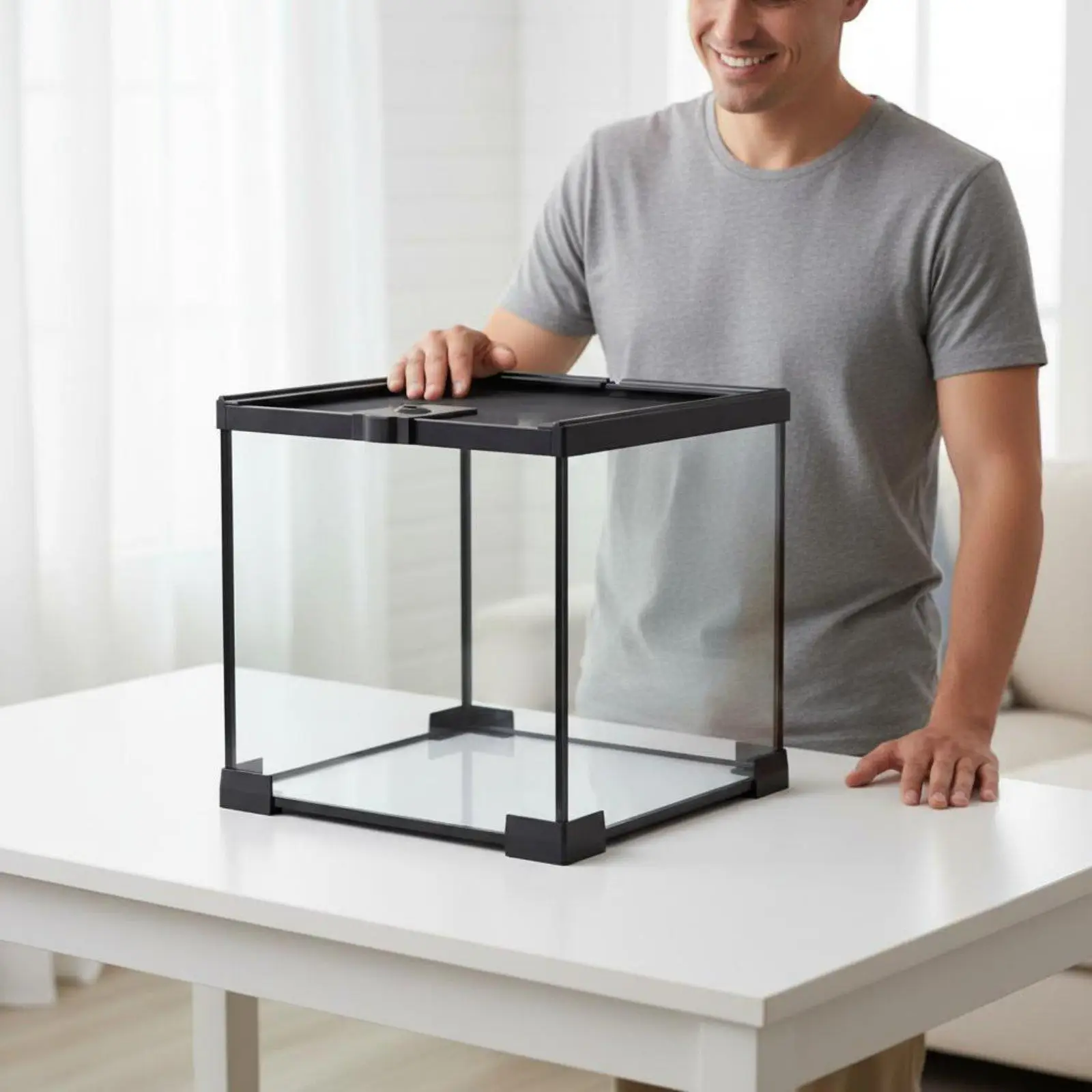 Stackable Reptile Terrarium Glass Cage Secure Mesh Lid with Heat Lamp Holder for Small Pets Display Stackable Reptile Terrarium Glass Cage Secure Mesh Lid with Heat Lamp Holder for Small Pets Display