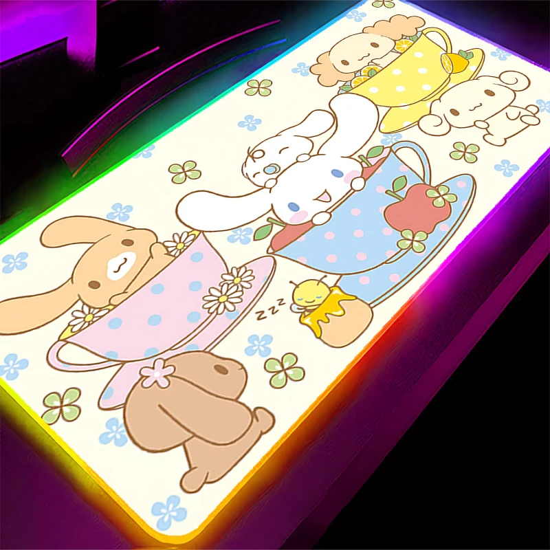 RGB Mouse pad Cinnamoroll professional Office Laptop eSports game players Speed Lock Edge Rubber Desk LED Mousepad Keyboard Mat