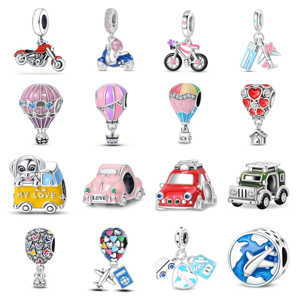 

High-quality Ladies' Silver World Tour Car Hot Air Balloon Charm Pendant Beads DIY Light Luxury Bracelet Accessories