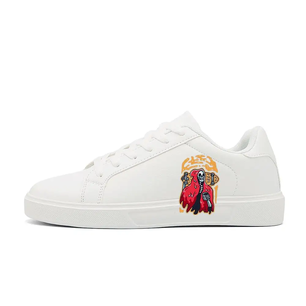 أحذية رياضية بيضاء للرجال: كلاسيكية منخفضة القمة - جزء علوي من الجلد، نعل خارجي مطاطي مقاوم للاهتراء، أحذية كاجوال مطلية بالرش على الجدران باللون الأبيض #2