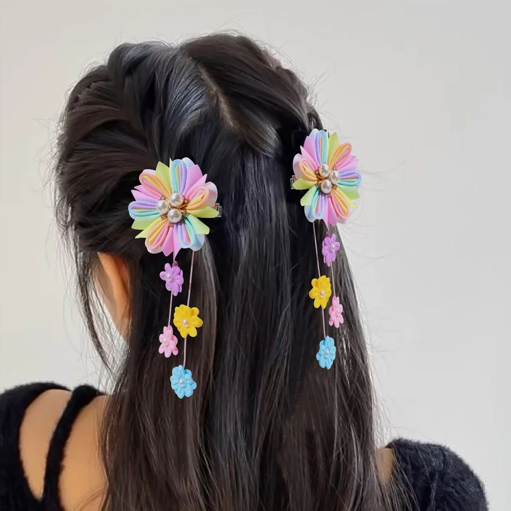 

2pcs Artificial Flower Hair Clips with Faux Flower Tassel and Faux Pearl Hairpins, Cute Fake Flower Barrettes Hair Accessories f