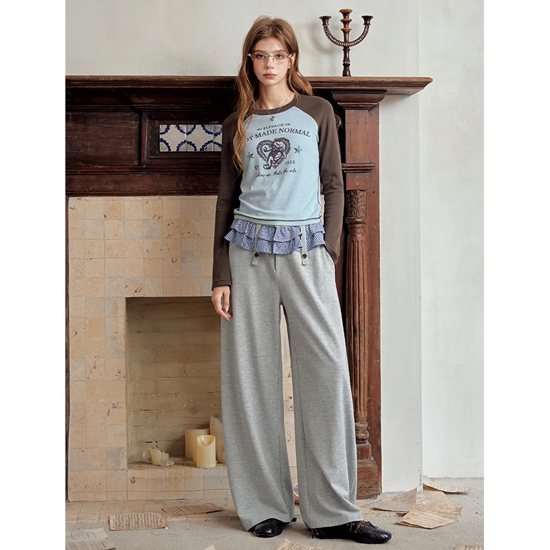 ELFSACK Women's Loose Pants with Plaid Waist Straps, Casual Wide Leg Trousers for Daily Wear, Comfy Streetwear Bottoms