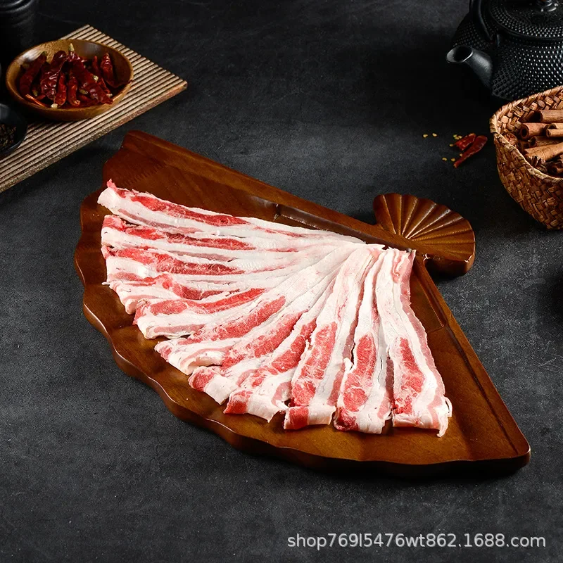 Creative Solid Wood Fan Shaped Plate For Hot Pot Restaurant Beef Mutton Vegetable Serving Dish Personalized Chinese Style