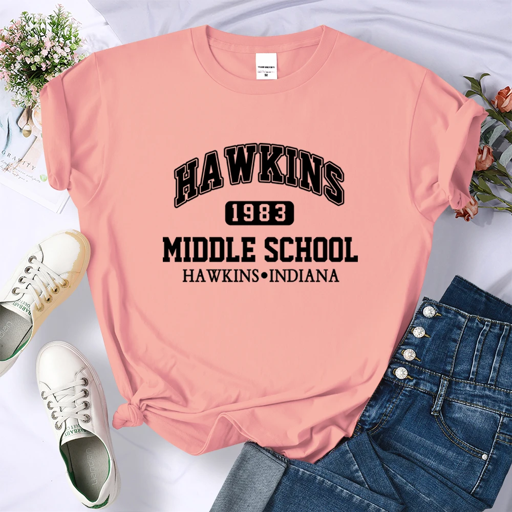 Hawkins 1983 Middle School Indiana Female T-Shirts Fashion Casual Tshirts Street Hip Hop Tee Clothing O-Neck Summer Crop Top