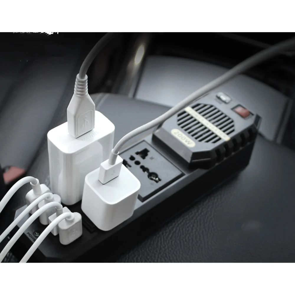200W 12V DC to AC 220V Car Power Inverter Adapter Converter 4 Port USB Auto Socket Power Converter Hiht Quality