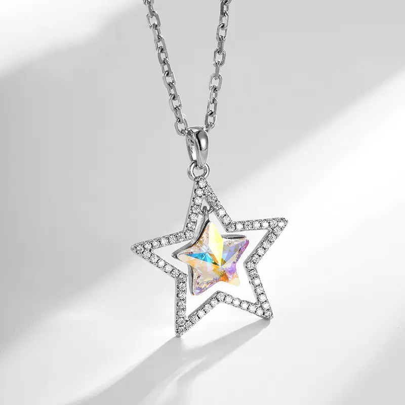 Gold Color Korean Austrian Crystal Star Necklace Choker Punk Unique Pendant Collar for Women Egirl Jewelry Y2K Accessories