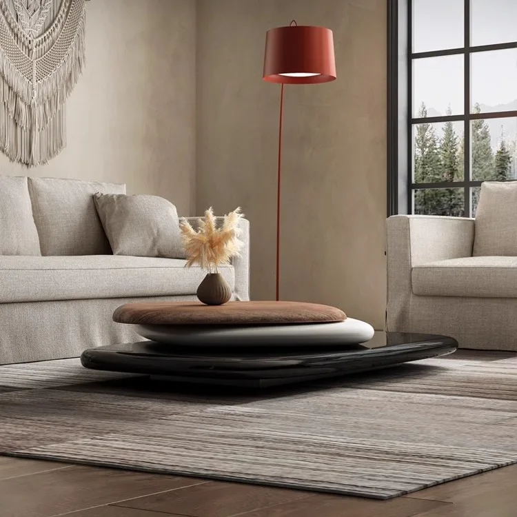 Revolving coffee table villa living room size modern minimalist solid wood coffee table