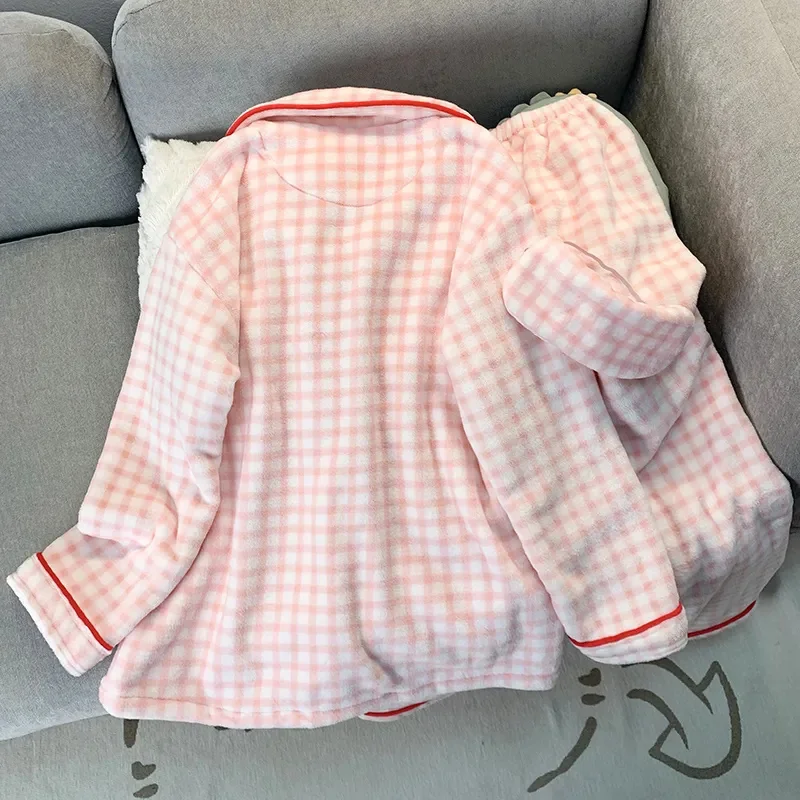 Conjunto de pijama de Hello Kitty para mujer, pijamas bonitos de franela con dibujos animados, pijamas cálidos de felpa, ropa cómoda y esponjosa para el hogar, conjunto de dos piezas