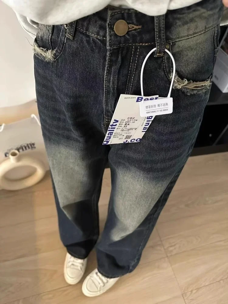 

High Waist Straight Leg Jeans Women's Autumn Winter Vintage High Waist Wide Leg Pants Pear Shape Body Design Slimming Effect