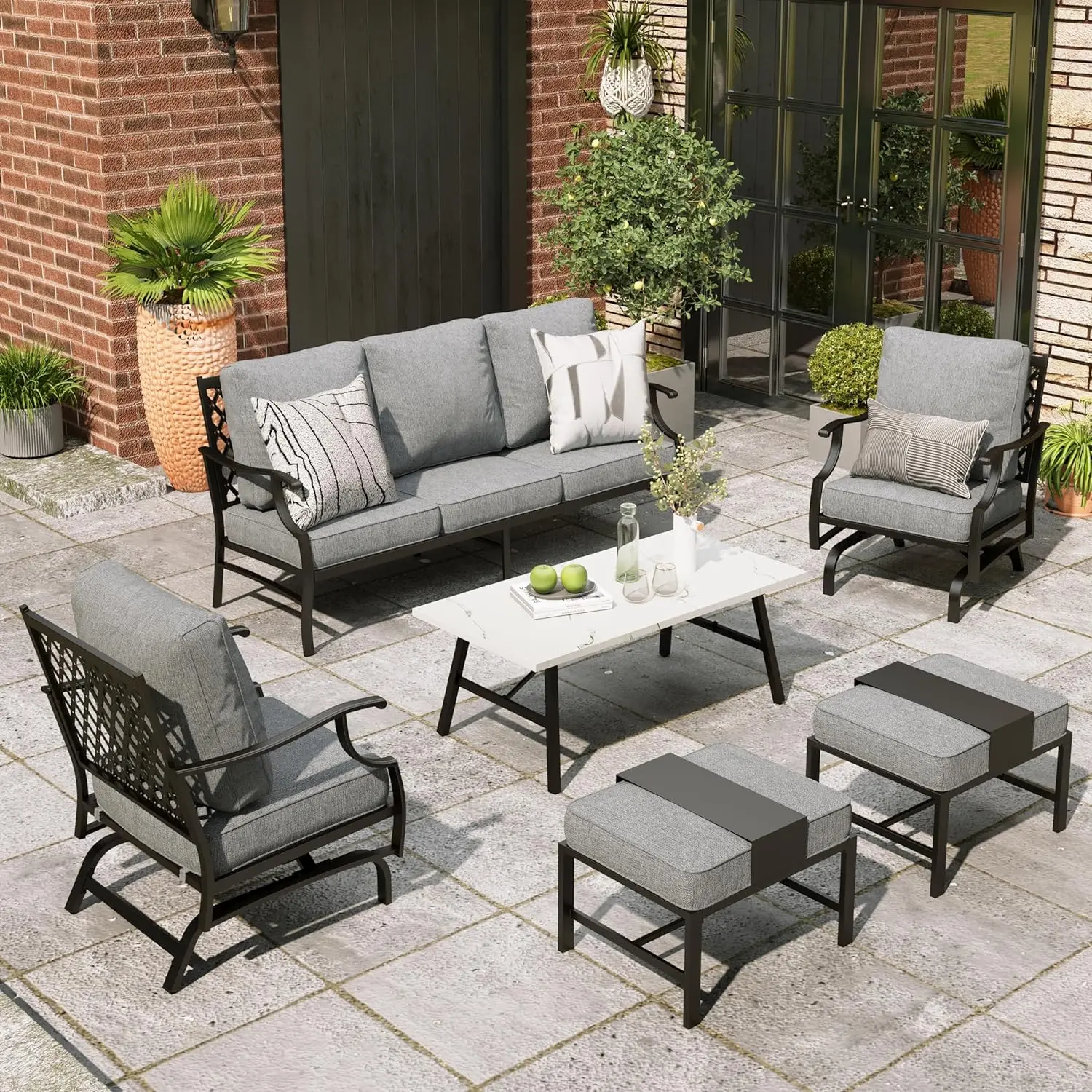 

Patio Furniture Set Outdoor Patio Furniture, Rocking Chairs, ttomans, Coffee Table and Thick Cushion, Patio for Backyard Deck